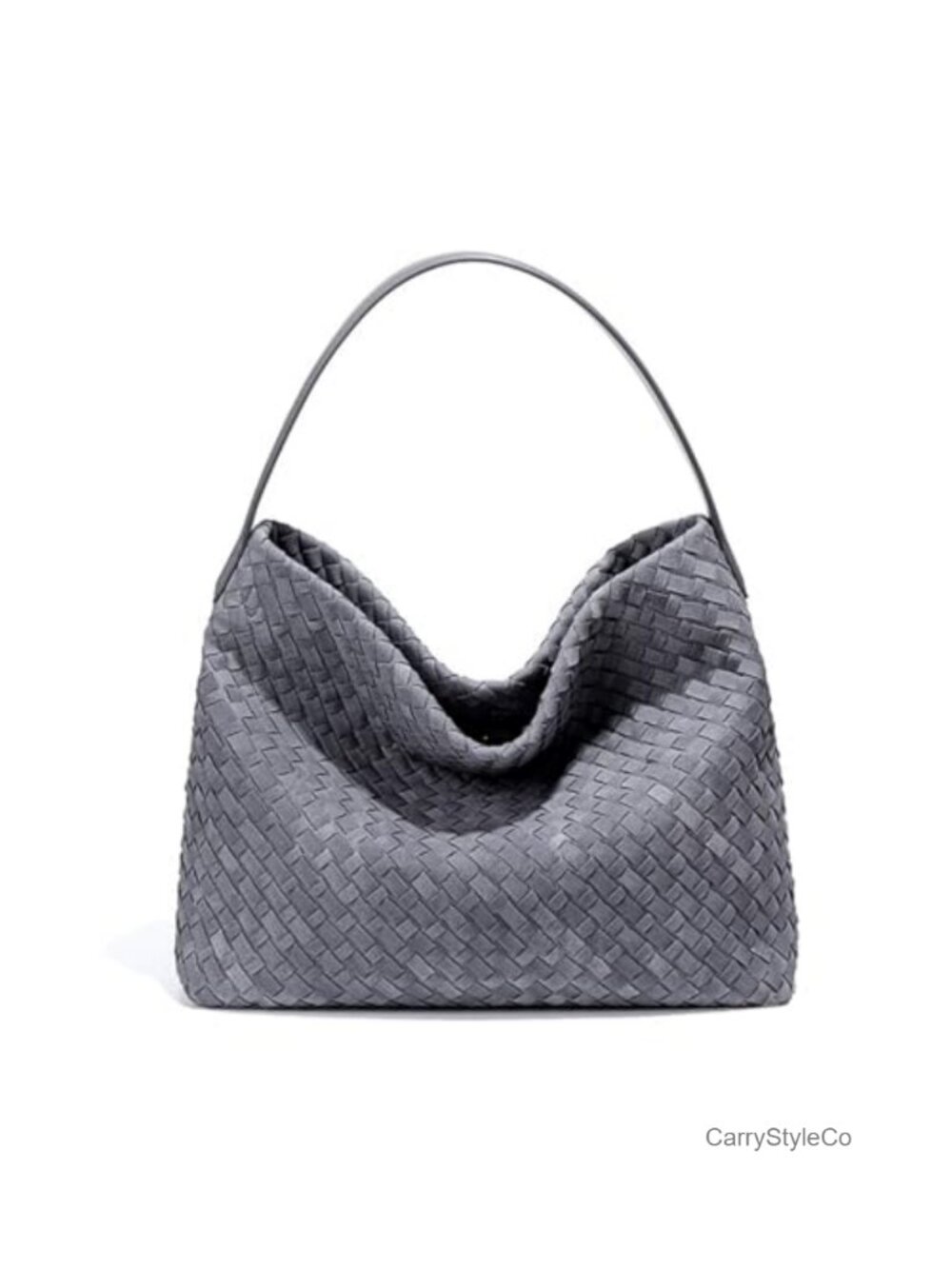 Faux Suede Braided Tote Bag Crescent Shoulder Hobo Purse